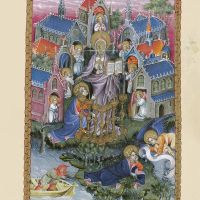 f. 2r, Saint Jean à Patmos. Vision de Christ entre les sept chandeliers et les sept Églises d’Asie