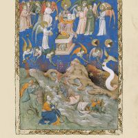 f. 9r, The seven angels receive the seven trumpets, the angel censes the altar and the first four plagues