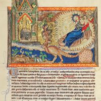 f. 29r, Der himmlische Tempel; die mit der Sonne bekleidete Frau; der siebenkpfige Drachen