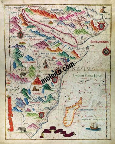 Mapa del Este de África del Atlas Universal, de Diogo Homem. 1 mapa casi-original