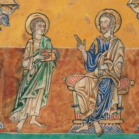 f. 9v, L'Evangéliste saint Marc intronisé et un témoin debout
