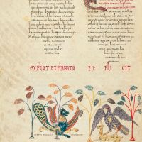 f.165v Dekorative Miniatur: Coreus und der Adler bei der Jagd auf die Gazelle