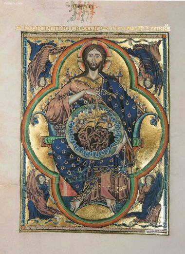 Folder of 2 prints from the Bible of St. Louis: Pantocrator 2 identical illuminations