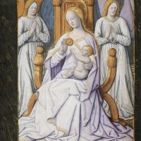 San José, llevado por los ángeles ante la Virgen María con el niño Jesús en su regazo, f. 15r