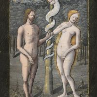 Adam und Eva, von der Schlange in Versuchung geführt , f. 20v