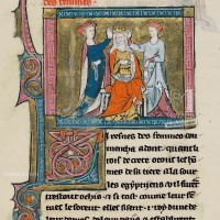 f. 13v: Penthésilée, reine des amazones, avec ses dames de compagnie