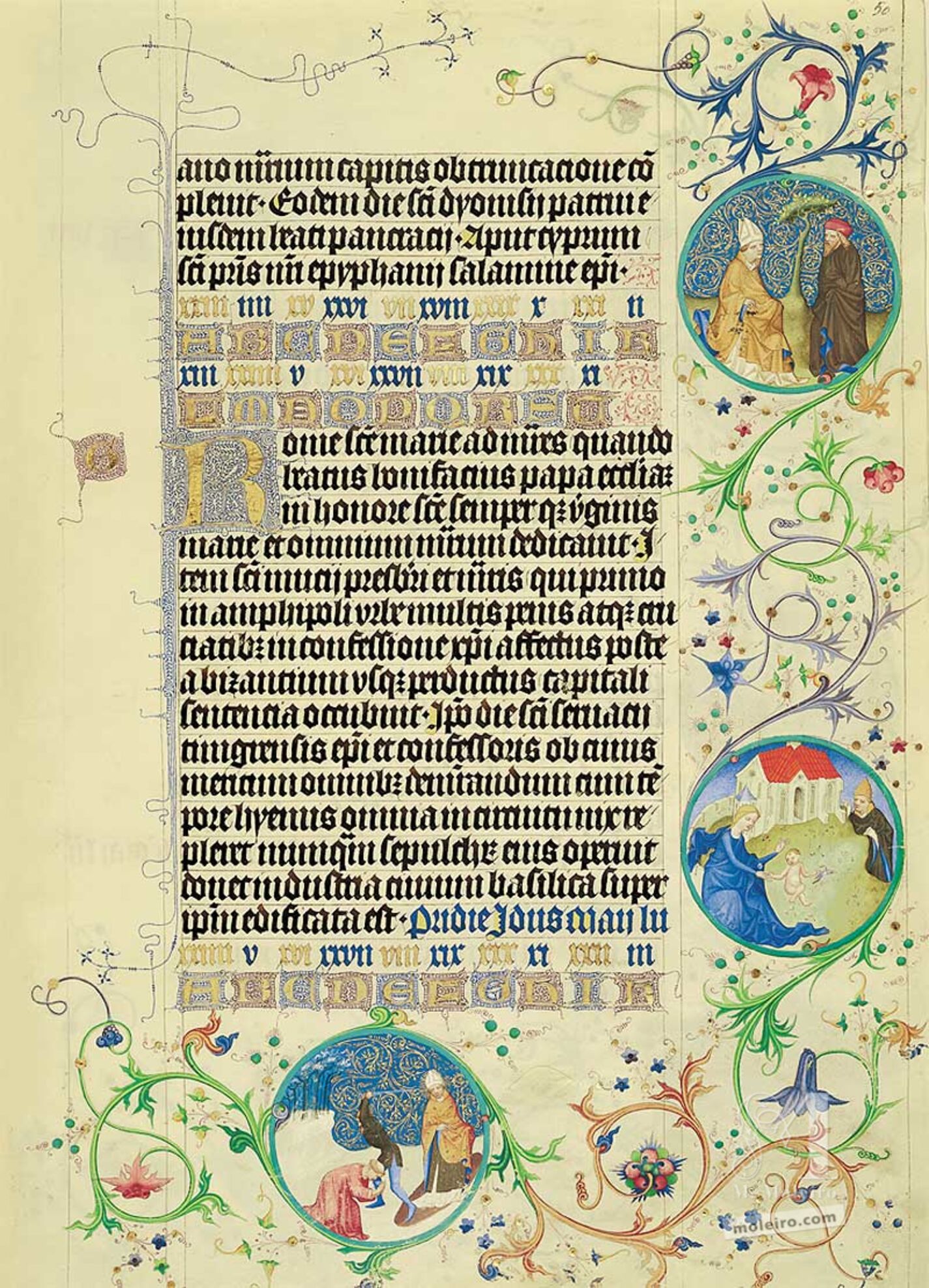 Lámina del Martirologio de Usuardo, 13 de Mayo (folio 50r)