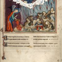 f. 10r · The Angel empties the Censer on the Earth: Thunder, Lightning and the Great Earthquake