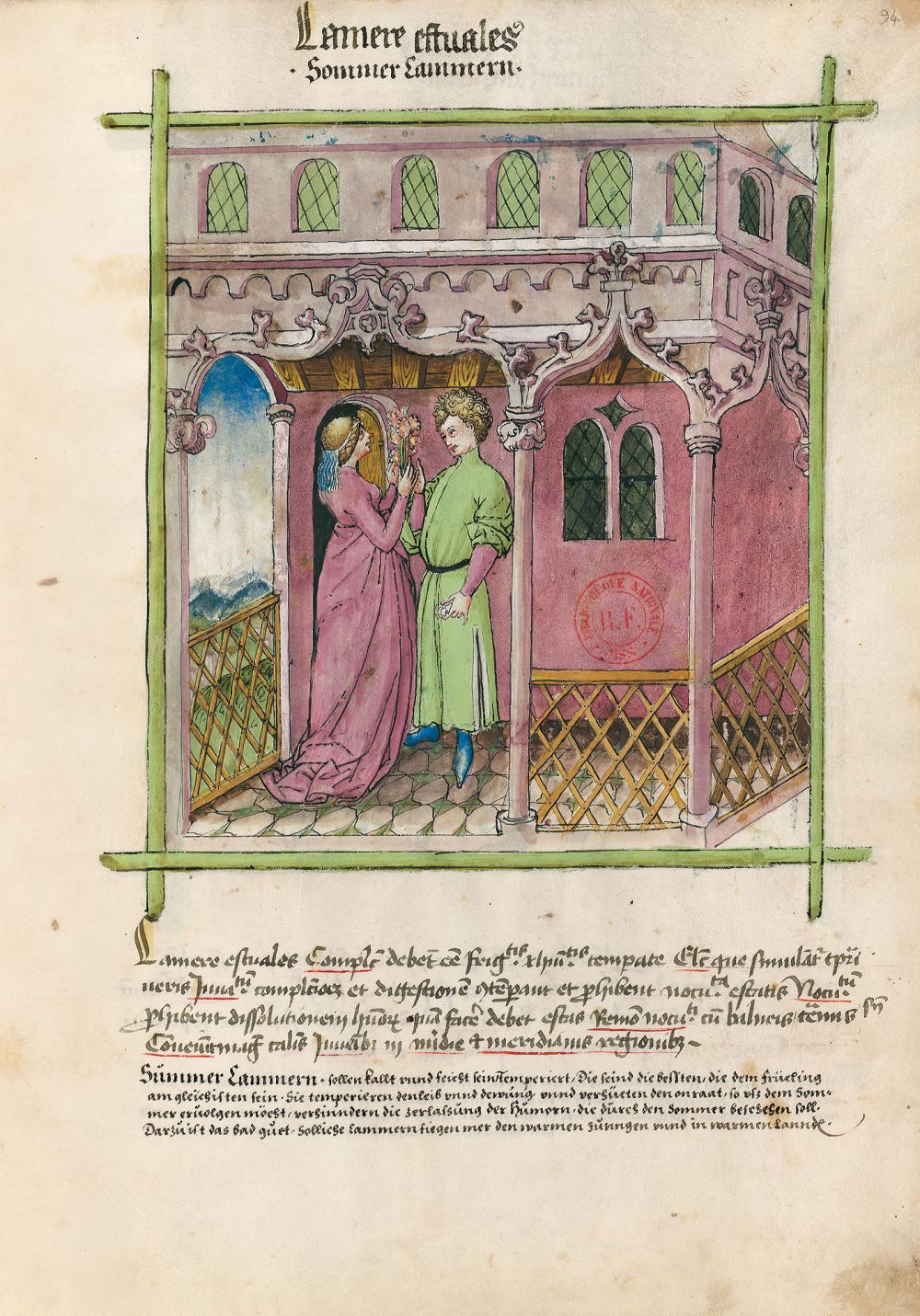 Tacuinum Sanitatis f. 94r, Chambres estivales
