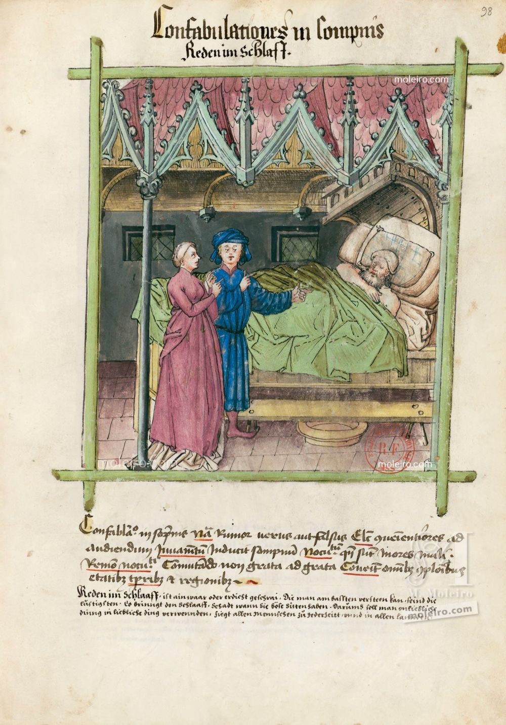 Tacuinum Sanitatis f. 98r, Conversations pendant le sommeil