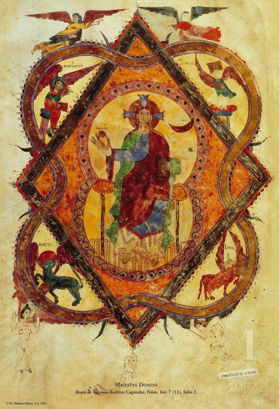 Folder with 12 Art Prints from the Arroyo Beatus, Silos Beatus, Cardeña Beatus and Girona Beatus Maiestas Domini (folio 2r), Girona Beatus