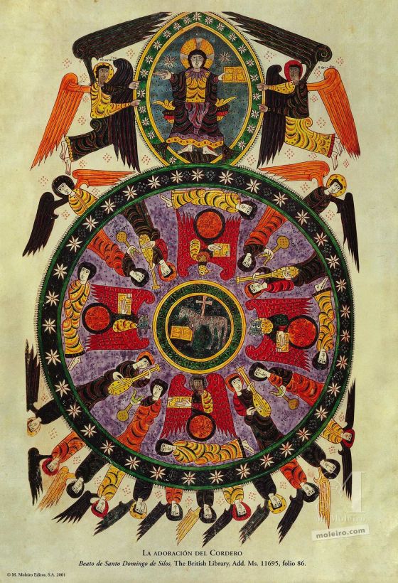 Folder with 12 Art Prints from the Arroyo Beatus, Silos Beatus, Cardeña Beatus and Girona Beatus Adoration of the Lamb (folio 86v), Silos Beatus