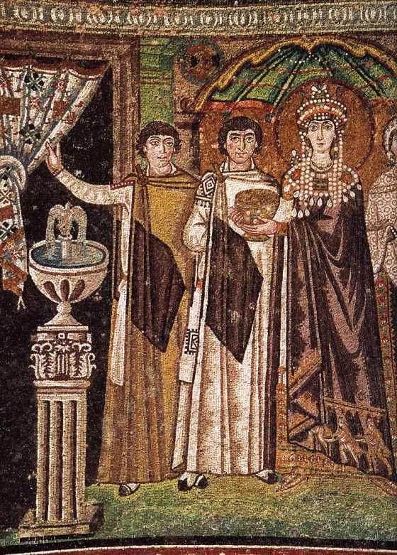 El Arte en la Edad Media San Vitale, La corte de Teodora, detalle, Ravenna, 540-547