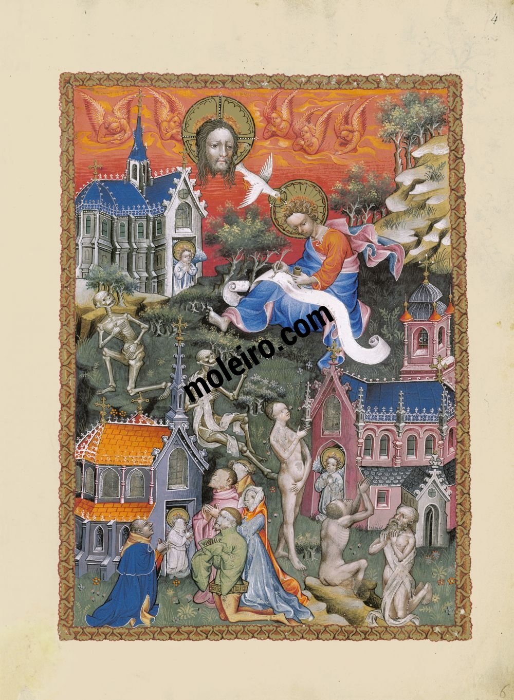 Apocalypse Flamande f. 4r, Lettres aux Églises de Sardes, Philadelphie et Laodicée