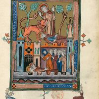 f. 32r, La mort des deux témoins (Ap. 11, 7-11)