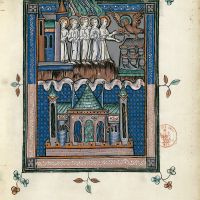 f. 47r, Los siete ángeles reciben las copas de la cólera de Dios (Apocalipsis 15, 5-8)