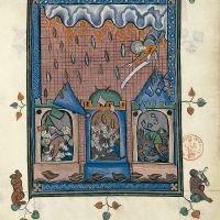 f.53r, Babylone scindée en trois parties (Apocalypse, 16, 19-20)