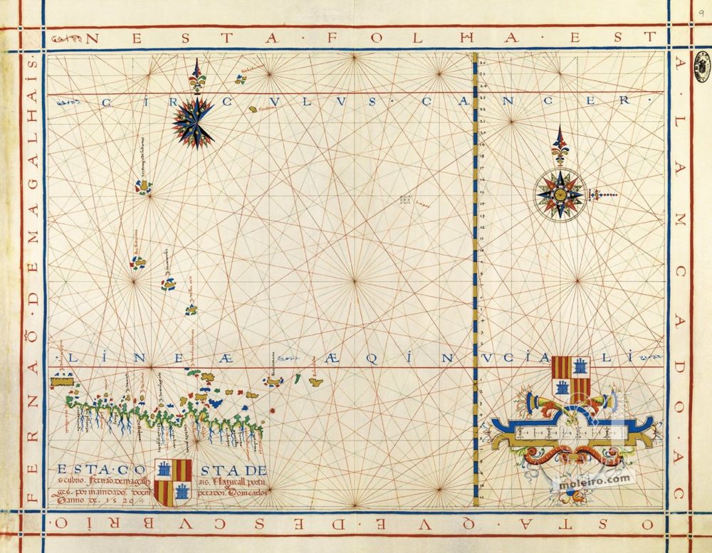Universal Atlas of Fernão Vaz Dourado Map No. 9. The coast discovered by Ferdinand Magellan