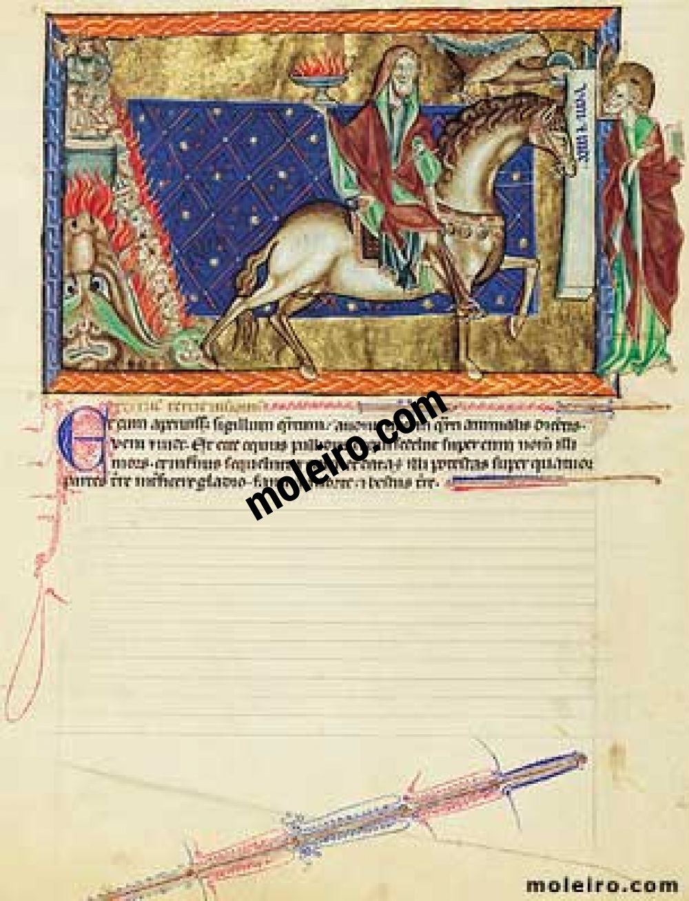 Apokalypse Gulbenkian f. 10v, Das vierte Siegel: der Reiter auf dem hellbraunen Pferd