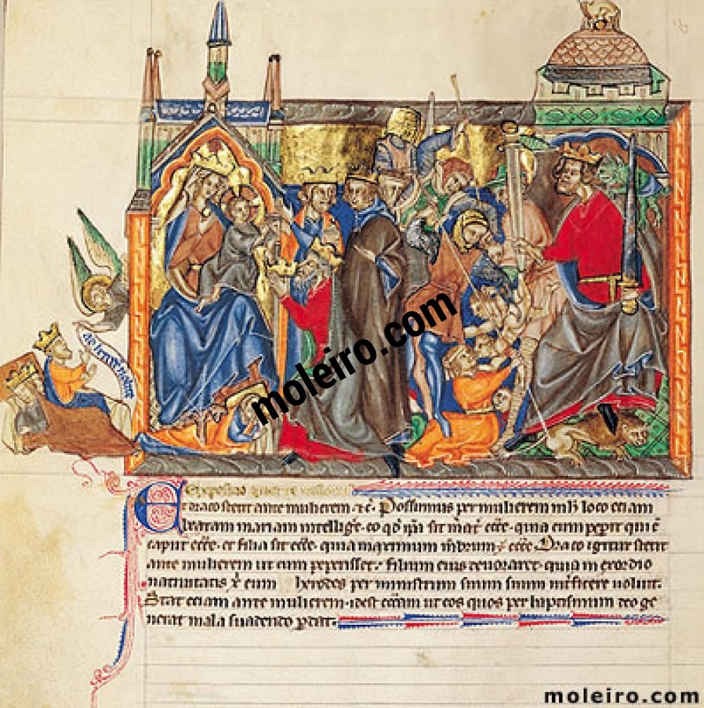 Gulbenkian Apocalypse f. 29v, Adoration of the Magi; Massacre of Innocents