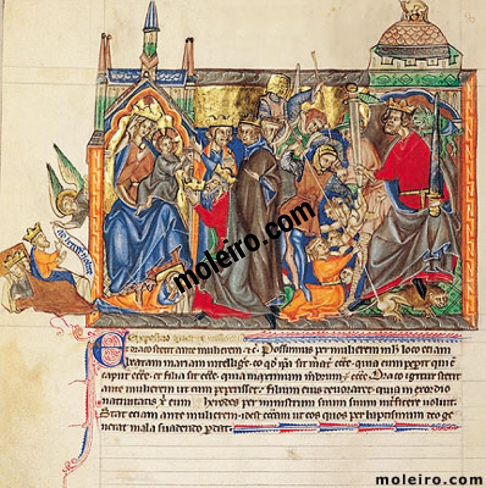 Apokalypse Gulbenkian f. 29v, Die Anbetung der Magier; der Kindermord