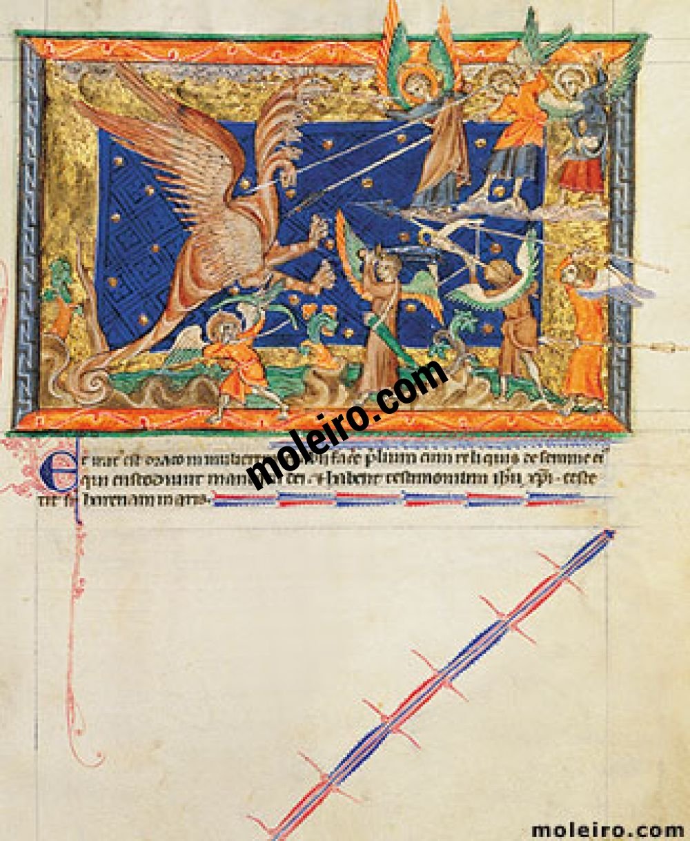 Apocalipsis Gulbenkian f. 33r, El Hijo de la mujer combate al dragón