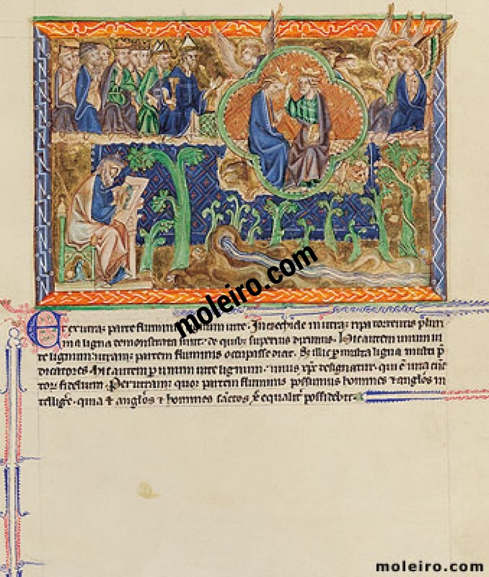 Apocalypse Gulbenkian f. 75r, La vision dEzchiel: Christ acueille aussi bien les anges que les hommes saints