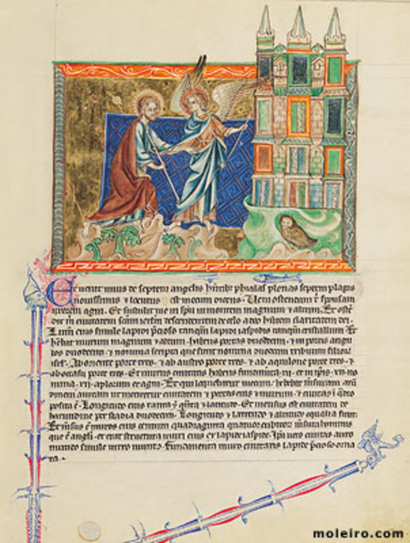 f. 74r, El ángel muestra a San Juan la Jerusalén  celestial