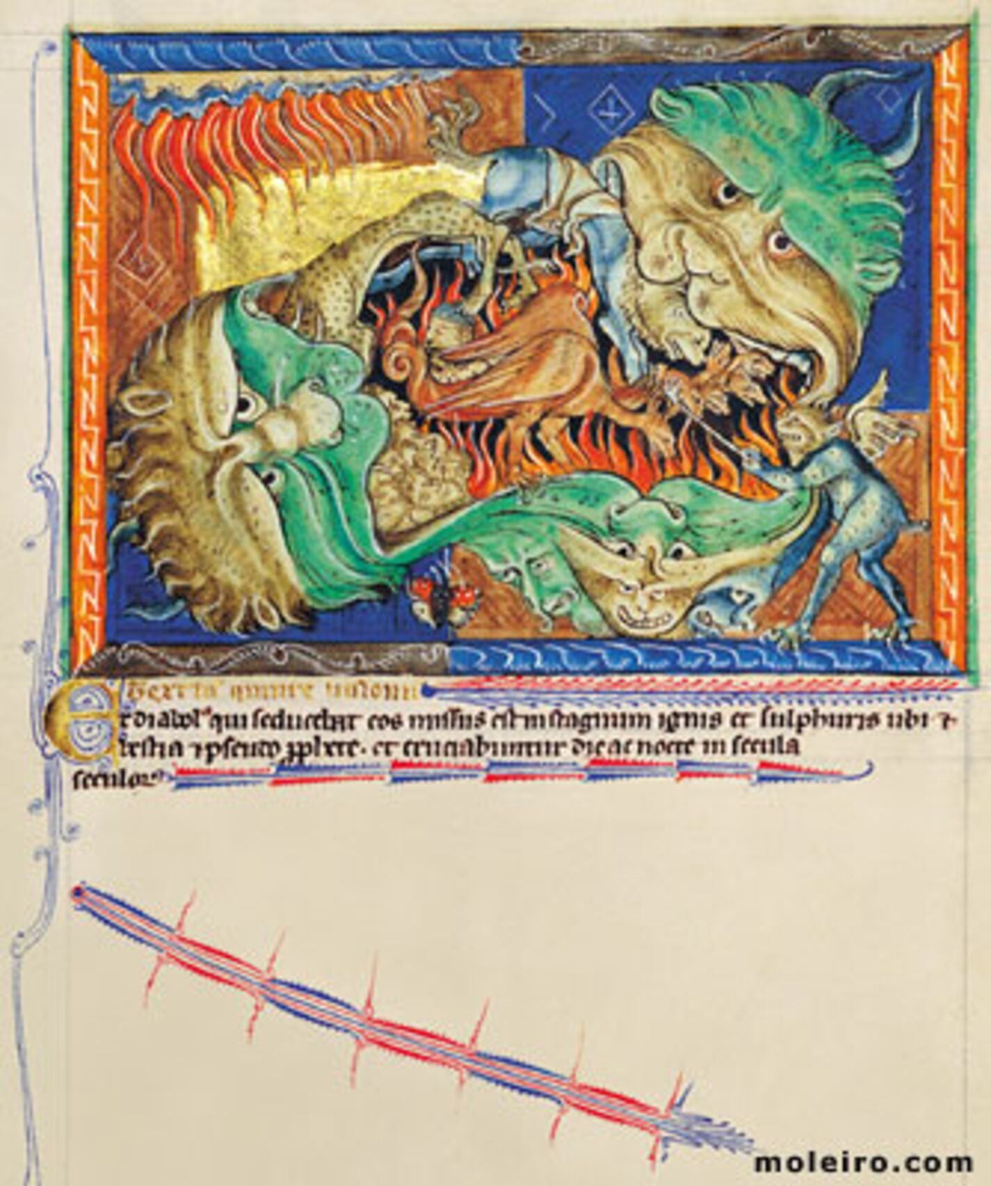 f. 71r, El dragón es arrojado al infierno