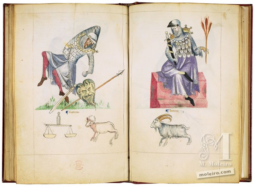 Tratado de Albumasar (Liber astrologiae), Sloane Ms.3983, mediados del siglo XIV. Manuscrito iluminado, tratado de astrología