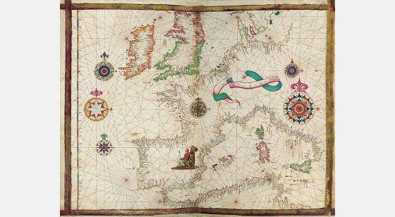 Mappa dell’ovest dell’Europa dell’Atlante Universale di Diogo Homem. 1 mappa quasi originale