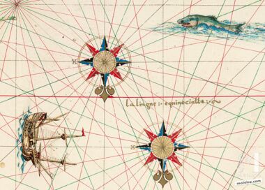 Carte de l'Amérique centrale et des Antilles de l’Atlas Vallard 1 ENLUMINURE QUASI-ORIGINALE