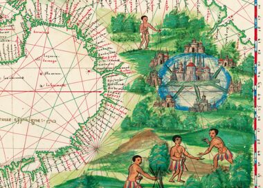 Carte de l'Amérique centrale et des Antilles de l’Atlas Vallard 1 ENLUMINURE QUASI-ORIGINALE