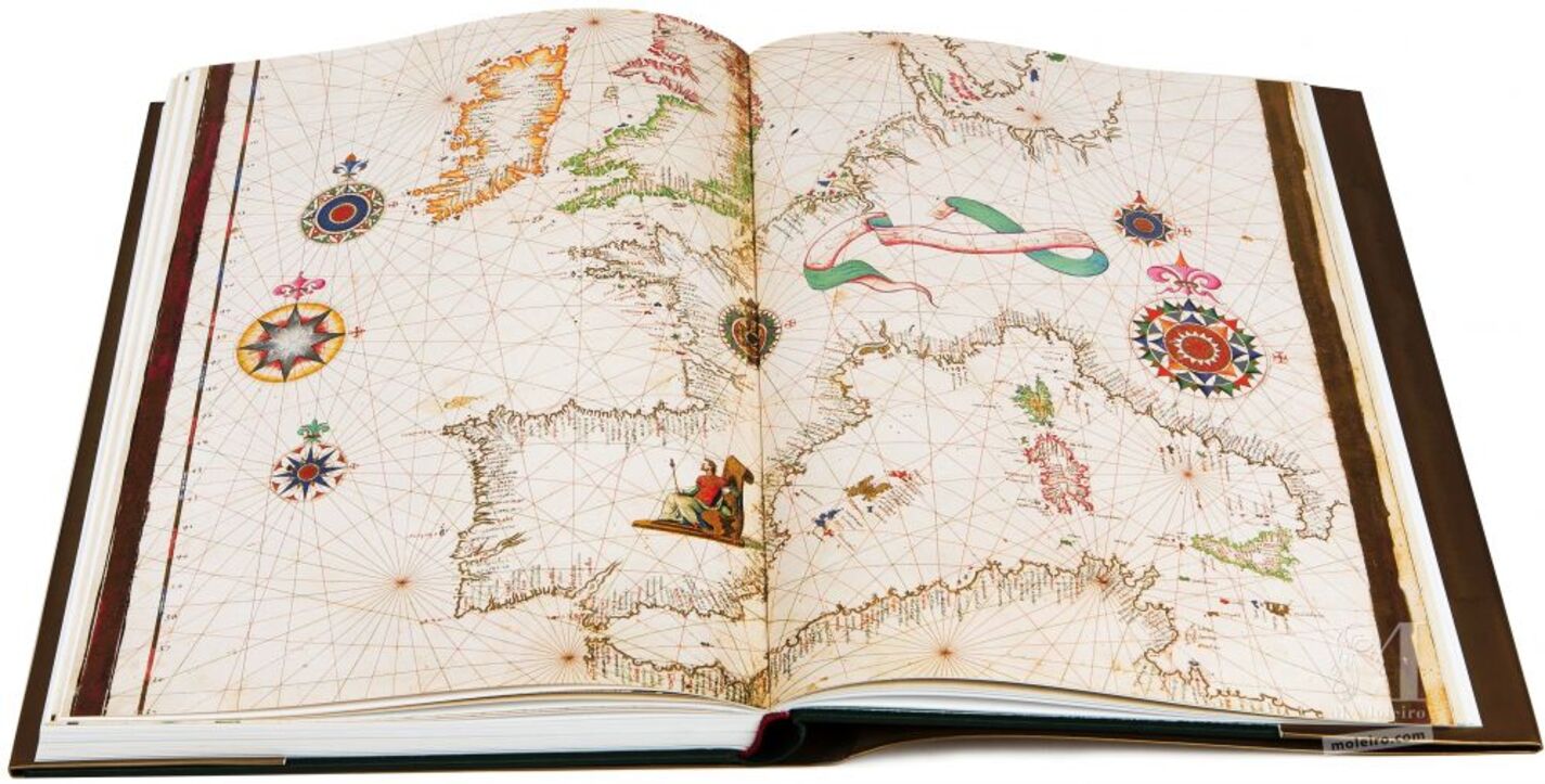 Mapa del Litoral de Europa Occidental y Mediterráneo, el el libro de arte del Atlas Universal de Diogo Homem (S. XVI)