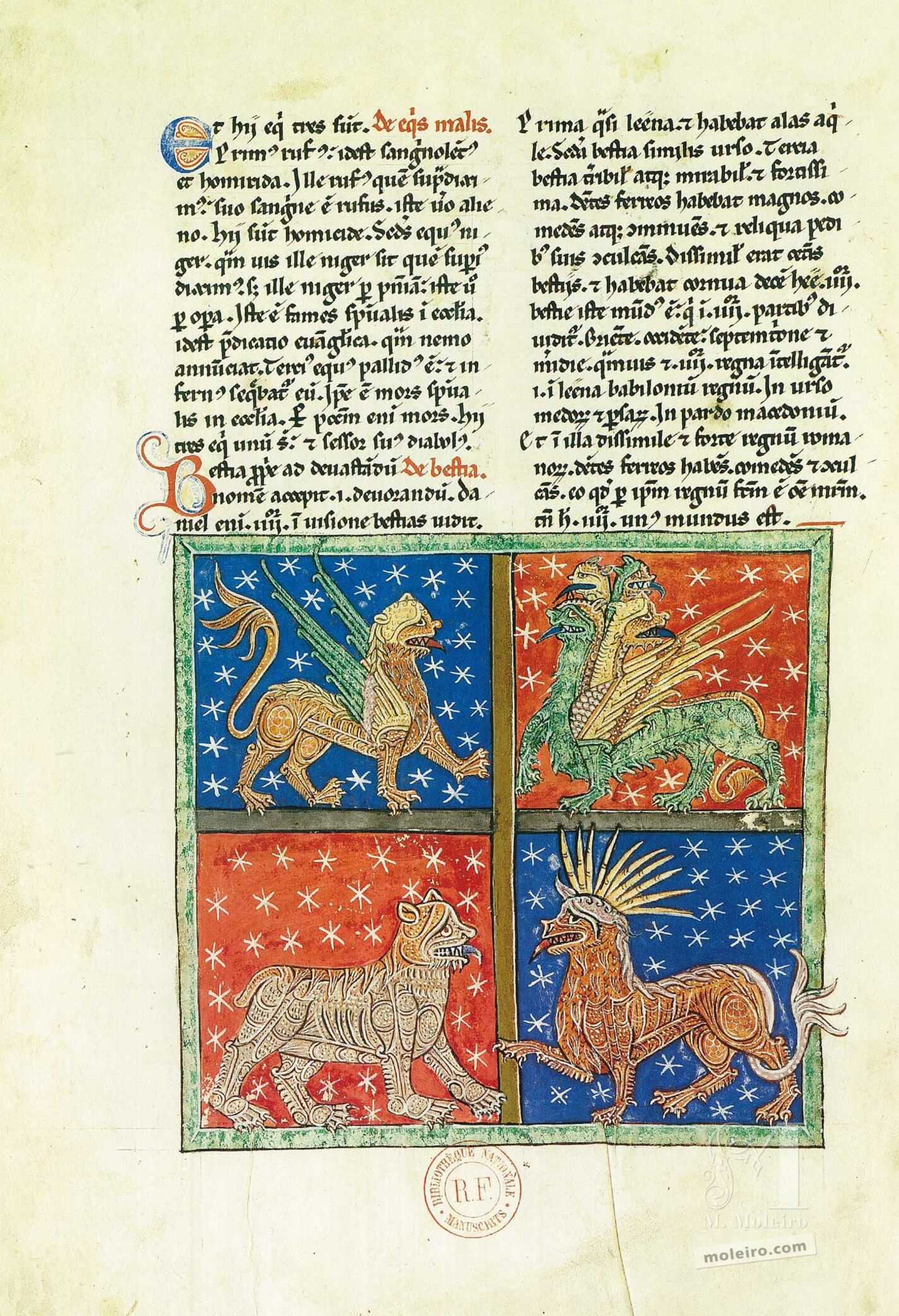 Las cuatro bestias (folio 18v), Beato de Liébana, códice de San Andrés de Arroyo