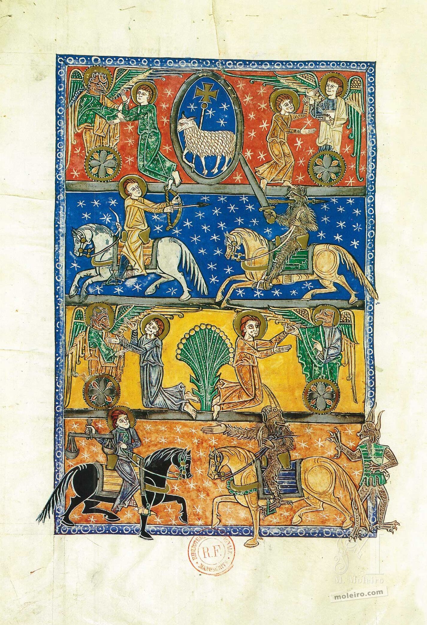 Visión de los cuatro jinetes (folio 70v), Beato de Liébana, códice de San Andrés de Arroyo