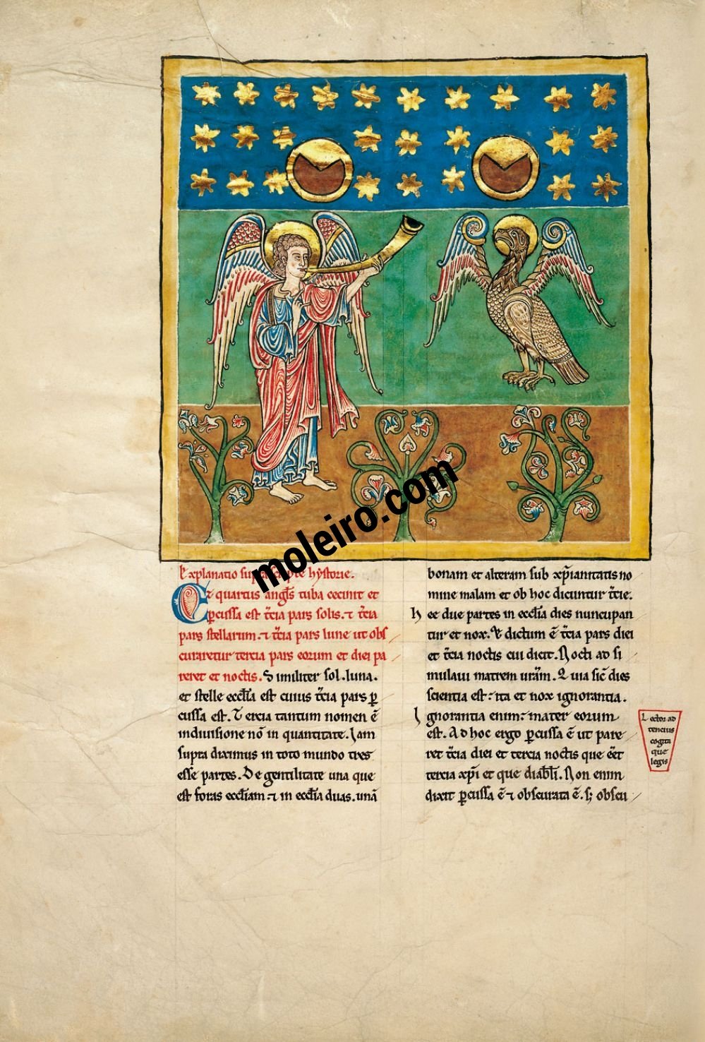 Beatus von Cardeña f. 9B, Der Engel der vierten Trompete: die Finsternis