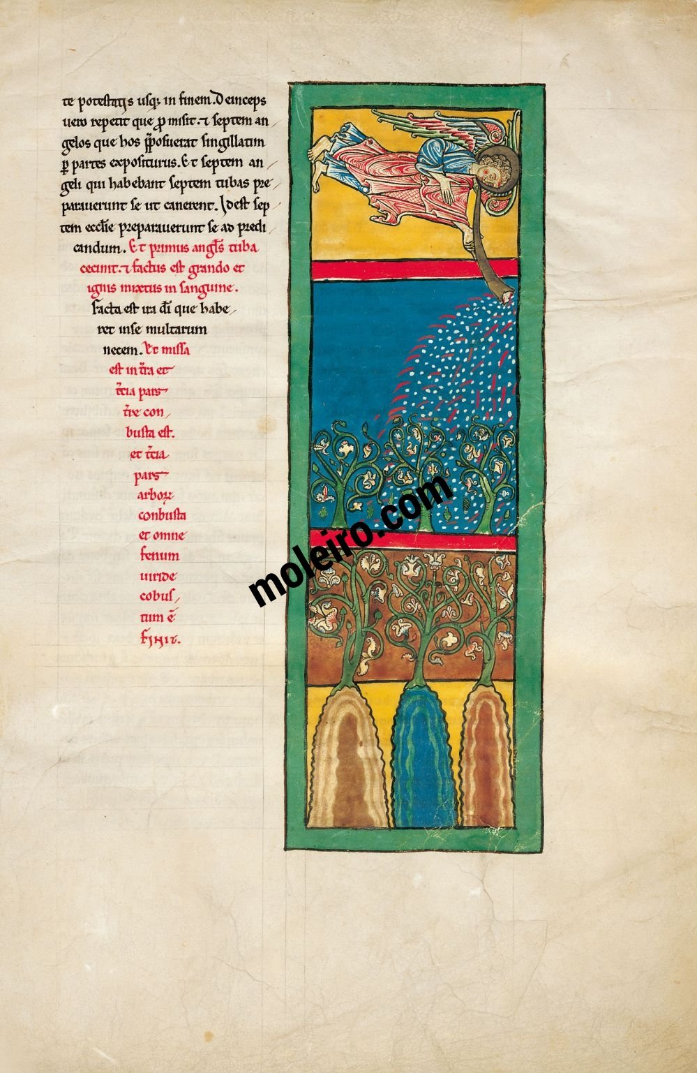 Cardeña Beatus f. 8A, The angel with the first trumpet
