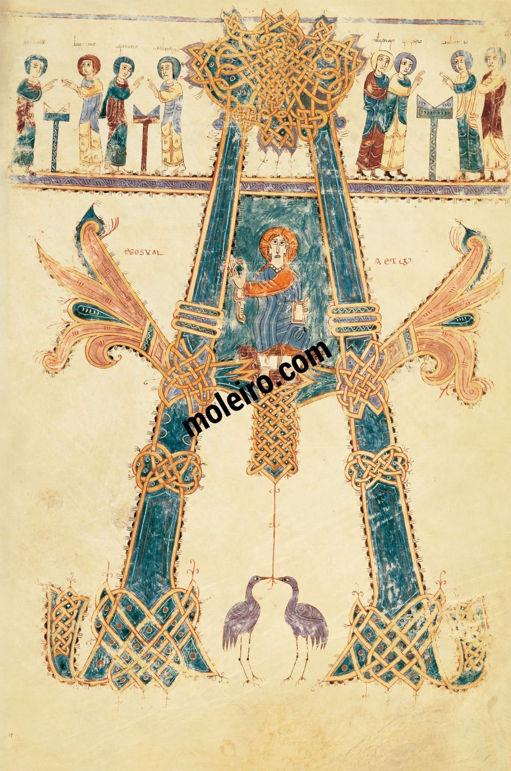Beato de Liébana, códice del Monasterio de San Salvador de Tábara, Zamora f. 19r, Preliminares: alfa, Maiestas Domini y retratos de los autores