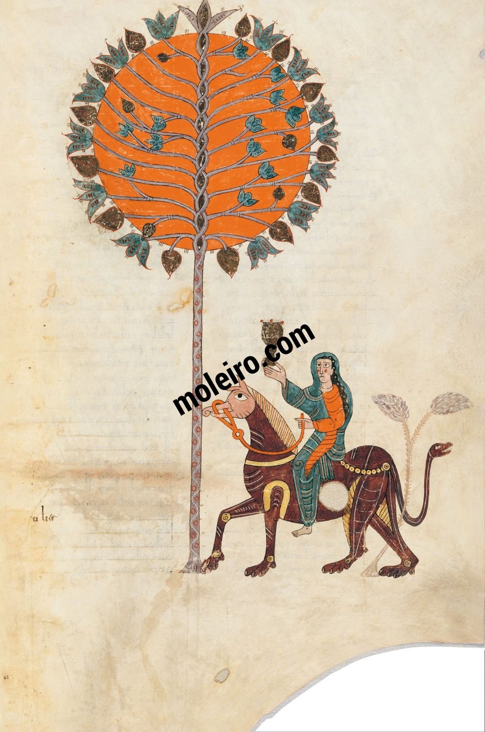 Béatus de Gérone f. 63r, Prologue: dans la Synagogue : femme sur la bête