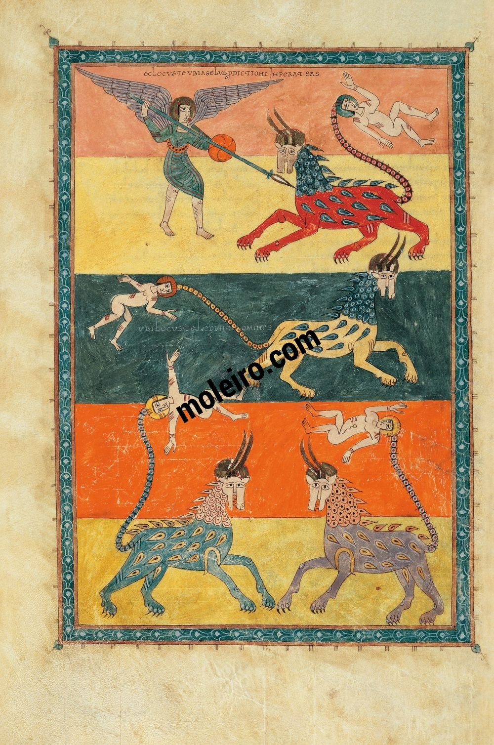 Beato di Girona f. 156v Langelo dellabisso e le locuste infernali