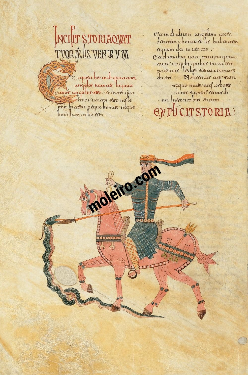 Girona Beatus f. 134v, The rider defeating the snake