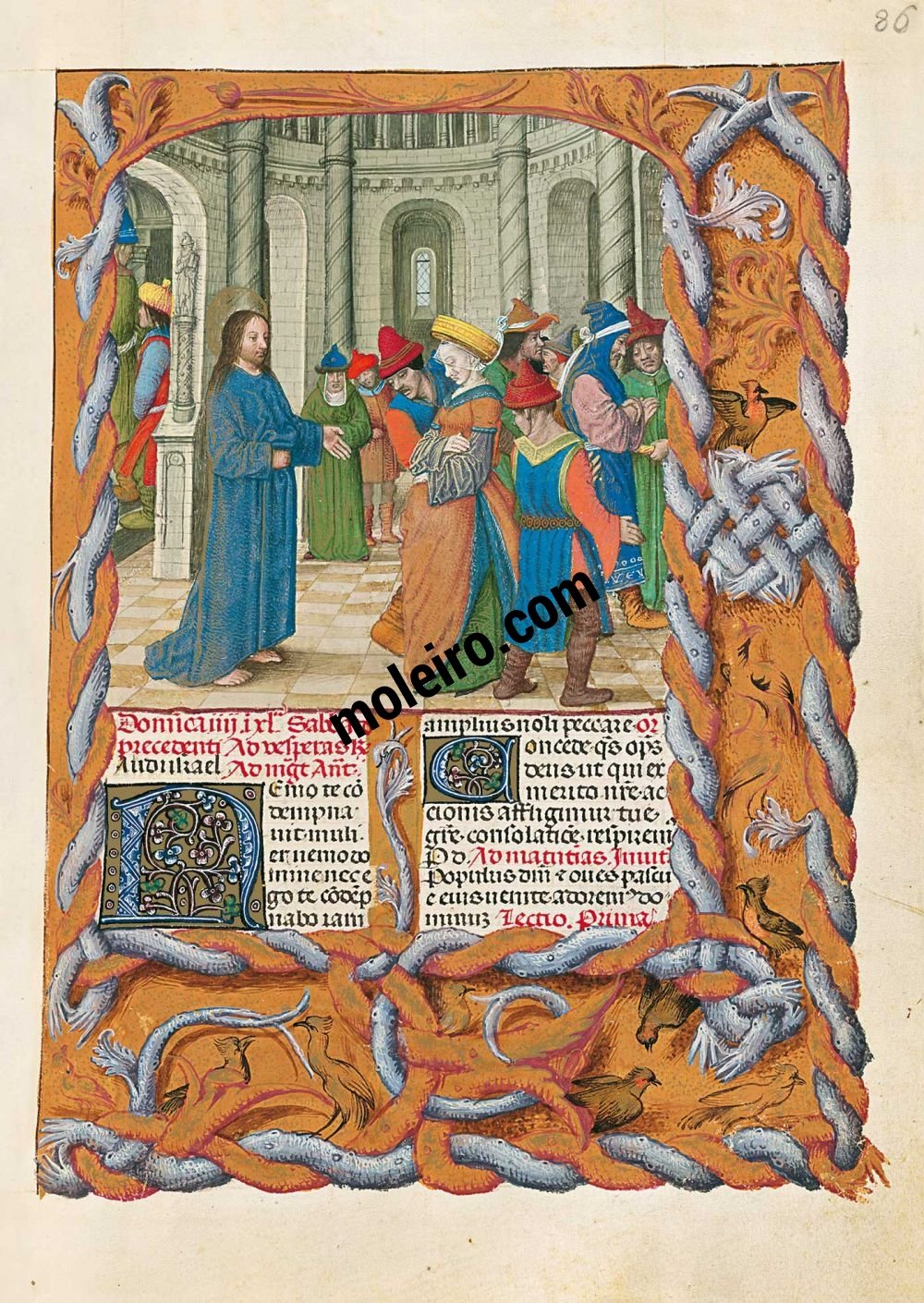 The Isabella Breviary f. 86r, Christ and the Woman in Adultery