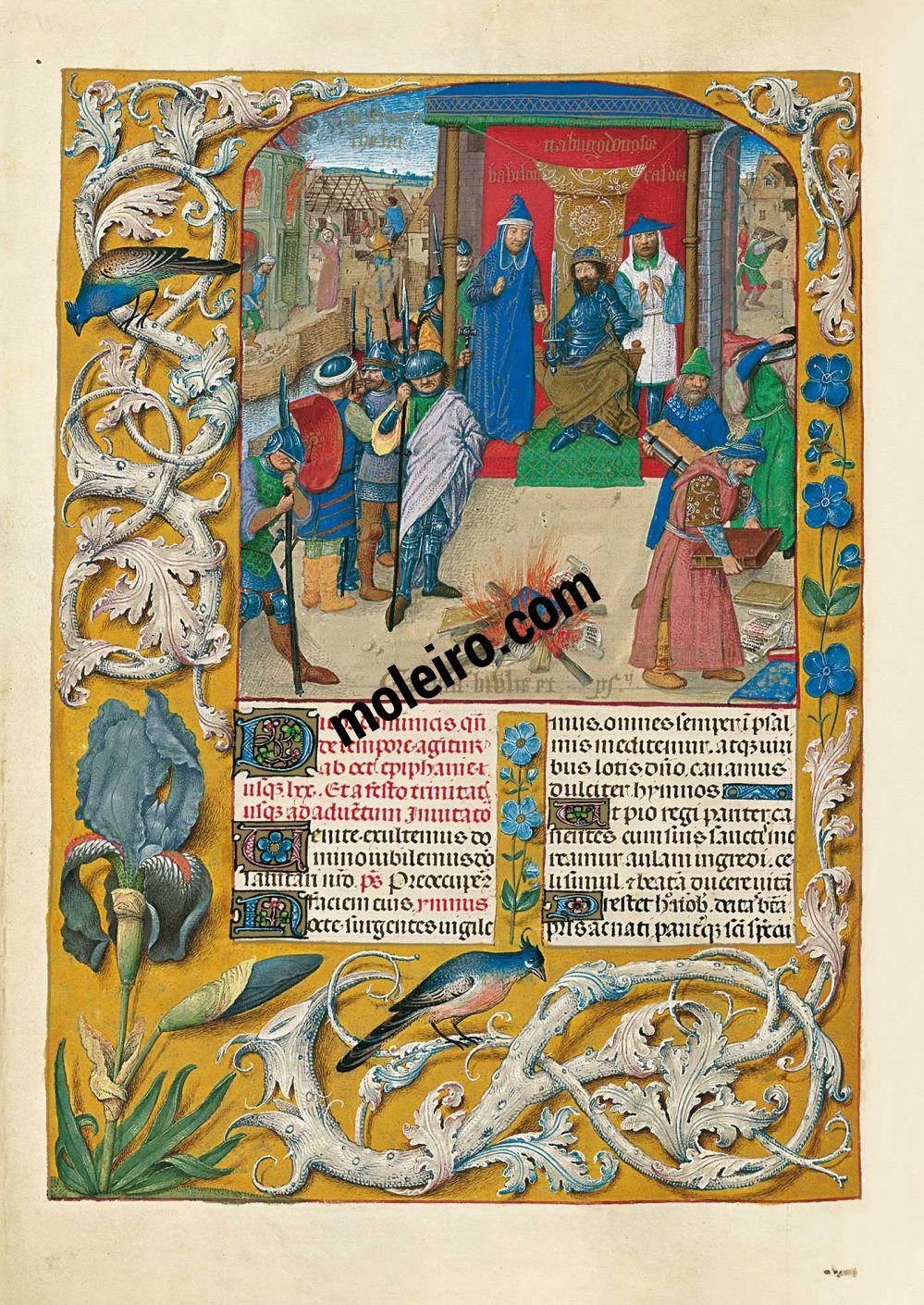 Brevier von Isabella der Katholischen f. 111v, Nebukadnezzar prsidiert die Bcherverbrennung im Tempel