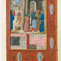 f. 90r, Los judíos amenazan con lapidar a Cristo</p>