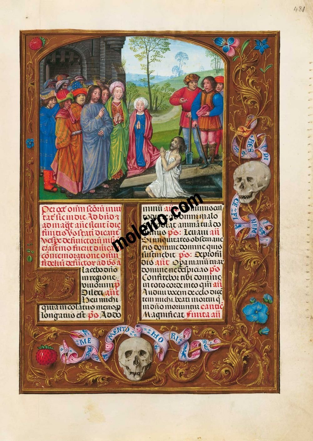 Brevier von Isabella der Katholischen f. 481r, Die Auferweckung des Lazarus