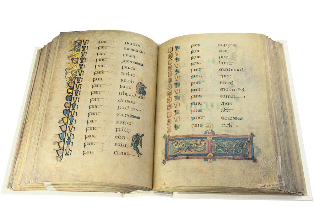 El Libro de Kells (Book of Kells) ff. 201v-202 · Lucas; Genealogía de Cristo