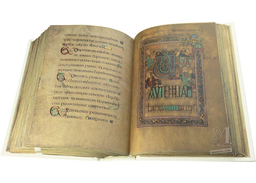 Le Livre de Kells (Book of Kells) ff. 284v-285 · Luc 24 :1 · Le premier jour de la semaine, à la pointe de l’aurore, elles allèrent à la tombe