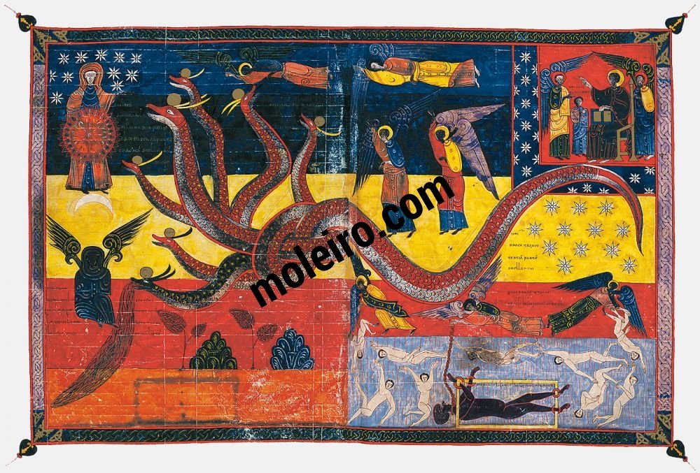Beato de Liébana, códice de Fernando I y doña Sancha ff. 186v-187, La mujer vestida de sol y el dragón
