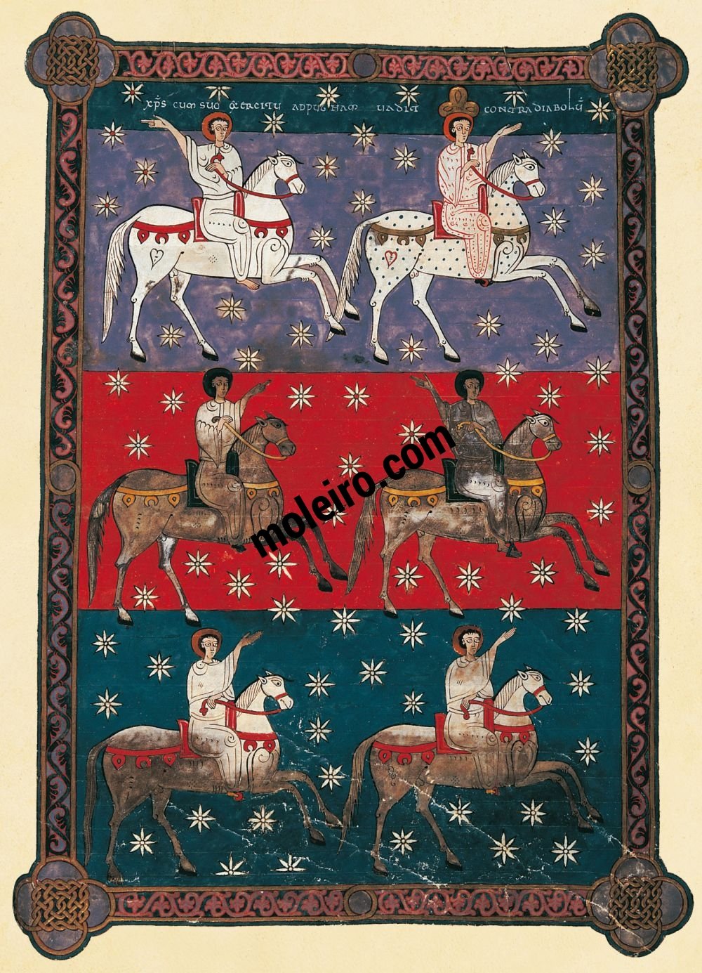 Beatus von Ferdinand I. und Doña Sancha f. 240, Das weiße Heer Gottes, der treue und wahrhaftige Reiter (Offb XIX, 11-16)